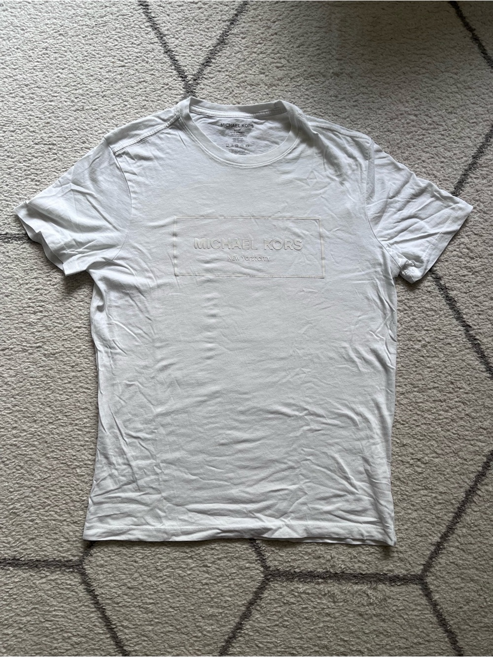 Michael Kors Men’s White Embossed Logo Crew Neck Tee